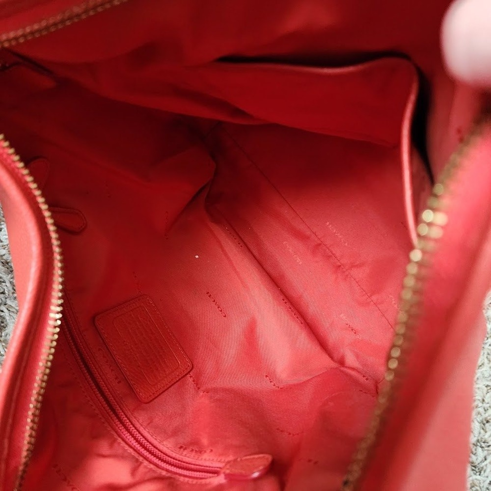 COACH Dufflette Leather Hobo Shoulder Bag Red Slouchy Large Tote - Picture 12 of 16